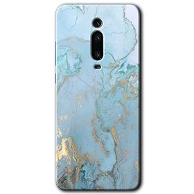 Xiaomi Mi 9T Mavi Gold Mermer Baskılı Uyumlu Silikon Kılıf