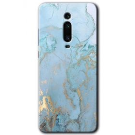 Xiaomi Mi 9T Mavi Gold Mermer Baskılı Uyumlu Silikon Kılıf