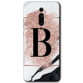 Xiaomi Mi 9T Pembe Mermer Desenli B Harfi Baskılı Uyumlu Silikon Kılıf