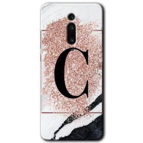 Xiaomi Mi 9T Pembe Mermer Desenli Ç Harfi Baskılı Uyumlu Silikon Kılıf