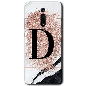 Xiaomi Mi 9T Pembe Mermer Desenli D Harfi Baskılı Uyumlu Silikon Kılıf