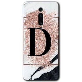 Xiaomi Mi 9T Pembe Mermer Desenli D Harfi Baskılı Uyumlu Silikon Kılıf