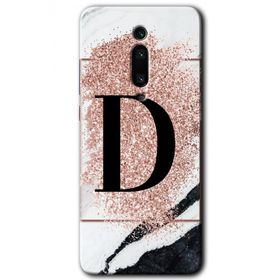 Xiaomi Mi 9T Pembe Mermer Desenli D Harfi Baskılı Uyumlu Silikon Kılıf