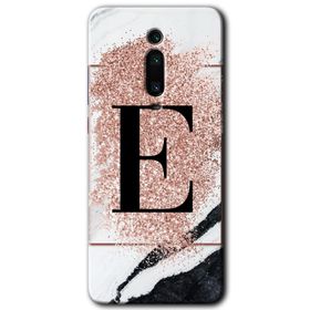 Xiaomi Mi 9T Pembe Mermer Desenli E Harfi Baskılı Uyumlu Silikon Kılıf