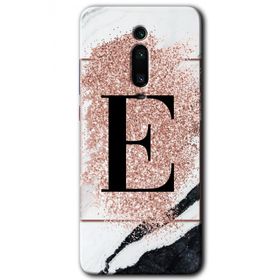 Xiaomi Mi 9T Pembe Mermer Desenli E Harfi Baskılı Uyumlu Silikon Kılıf