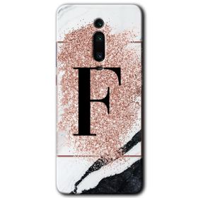 Xiaomi Mi 9T Pembe Mermer Desenli F Harfi Baskılı Uyumlu Silikon Kılıf