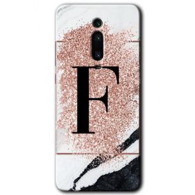 Xiaomi Mi 9T Pembe Mermer Desenli F Harfi Baskılı Uyumlu Silikon Kılıf