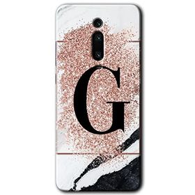 Xiaomi Mi 9T Pembe Mermer Desenli G Harfi Baskılı Uyumlu Silikon Kılıf