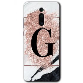 Xiaomi Mi 9T Pembe Mermer Desenli G Harfi Baskılı Uyumlu Silikon Kılıf