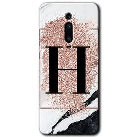 Xiaomi Mi 9T Pembe Mermer Desenli H Harfi Baskılı Uyumlu Silikon Kılıf