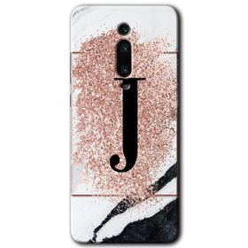 Xiaomi Mi 9T Pembe Mermer Desenli J Harfi Baskılı Uyumlu Silikon Kılıf