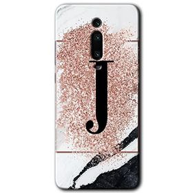 Xiaomi Mi 9T Pembe Mermer Desenli J Harfi Baskılı Uyumlu Silikon Kılıf