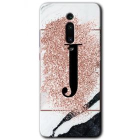 Xiaomi Mi 9T Pembe Mermer Desenli J Harfi Baskılı Uyumlu Silikon Kılıf