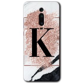 Xiaomi Mi 9T Pembe Mermer Desenli K Harfi Baskılı Uyumlu Silikon Kılıf
