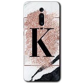 Xiaomi Mi 9T Pembe Mermer Desenli K Harfi Baskılı Uyumlu Silikon Kılıf