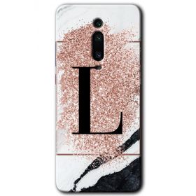 Xiaomi Mi 9T Pembe Mermer Desenli L Harfi Baskılı Uyumlu Silikon Kılıf