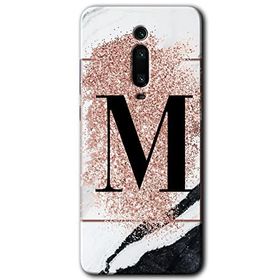Xiaomi Mi 9T Pembe Mermer Desenli M Harfi Baskılı Uyumlu Silikon Kılıf