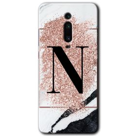 Xiaomi Mi 9T Pembe Mermer Desenli N Harfi Baskılı Uyumlu Silikon Kılıf