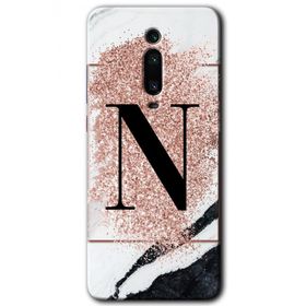 Xiaomi Mi 9T Pembe Mermer Desenli N Harfi Baskılı Uyumlu Silikon Kılıf