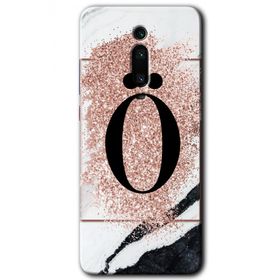 Xiaomi Mi 9T Pembe Mermer Desenli Ö Harfi Baskılı Uyumlu Silikon Kılıf