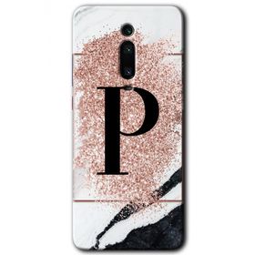 Xiaomi Mi 9T Pembe Mermer Desenli P Harfi Baskılı Uyumlu Silikon Kılıf