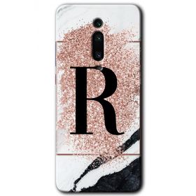 Xiaomi Mi 9T Pembe Mermer Desenli R Harfi Baskılı Uyumlu Silikon Kılıf