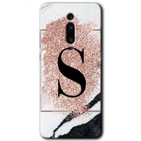 Xiaomi Mi 9T Pembe Mermer Desenli S Harfi Baskılı Uyumlu Silikon Kılıf