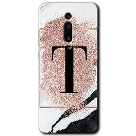 Xiaomi Mi 9T Pembe Mermer Desenli T Harfi Baskılı Uyumlu Silikon Kılıf