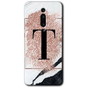 Xiaomi Mi 9T Pembe Mermer Desenli T Harfi Baskılı Uyumlu Silikon Kılıf
