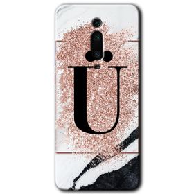 Xiaomi Mi 9T Pembe Mermer Desenli Ü Harfi Baskılı Uyumlu Silikon Kılıf
