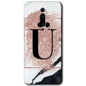 Xiaomi Mi 9T Pembe Mermer Desenli Ü Harfi Baskılı Uyumlu Silikon Kılıf