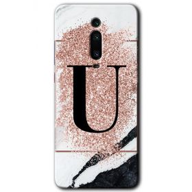 Xiaomi Mi 9T Pembe Mermer Desenli Ü Harfi Baskılı Uyumlu Silikon Kılıf