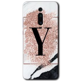 Xiaomi Mi 9T Pembe Mermer Desenli Y Harfi Baskılı Uyumlu Silikon Kılıf