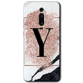 Xiaomi Mi 9T Pembe Mermer Desenli Y Harfi Baskılı Uyumlu Silikon Kılıf