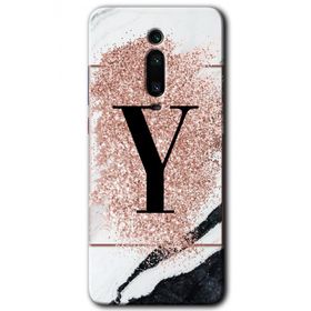 Xiaomi Mi 9T Pembe Mermer Desenli Y Harfi Baskılı Uyumlu Silikon Kılıf