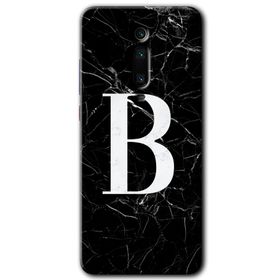 Xiaomi Mi 9T Siyah Mermer Desenli B Harfi Baskılı Uyumlu Silikon Kılıf