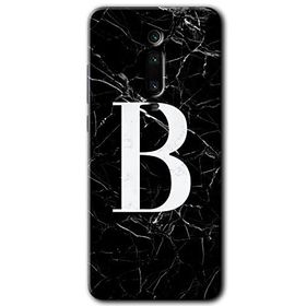Xiaomi Mi 9T Siyah Mermer Desenli B Harfi Baskılı Uyumlu Silikon Kılıf