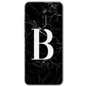 Xiaomi Mi 9T Siyah Mermer Desenli B Harfi Baskılı Uyumlu Silikon Kılıf