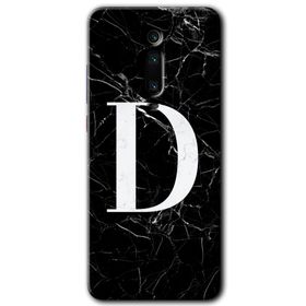 Xiaomi Mi 9T Siyah Mermer Desenli D Harfi Baskılı Uyumlu Silikon Kılıf