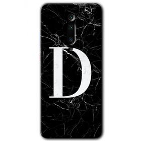 Xiaomi Mi 9T Siyah Mermer Desenli D Harfi Baskılı Uyumlu Silikon Kılıf