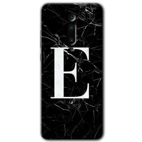 Xiaomi Mi 9T Siyah Mermer Desenli E Harfi Baskılı Uyumlu Silikon Kılıf