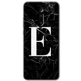 Xiaomi Mi 9T Siyah Mermer Desenli E Harfi Baskılı Uyumlu Silikon Kılıf