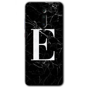 Xiaomi Mi 9T Siyah Mermer Desenli E Harfi Baskılı Uyumlu Silikon Kılıf