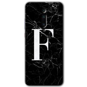 Xiaomi Mi 9T Siyah Mermer Desenli F Harfi Baskılı Uyumlu Silikon Kılıf
