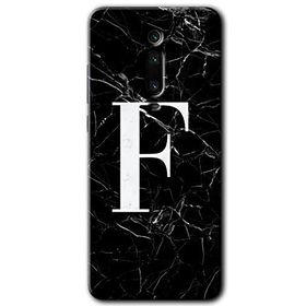 Xiaomi Mi 9T Siyah Mermer Desenli F Harfi Baskılı Uyumlu Silikon Kılıf