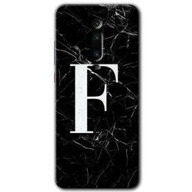 Xiaomi Mi 9T Siyah Mermer Desenli F Harfi Baskılı Uyumlu Silikon Kılıf