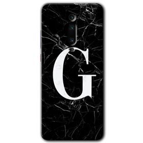 Xiaomi Mi 9T Siyah Mermer Desenli G Harfi Baskılı Uyumlu Silikon Kılıf