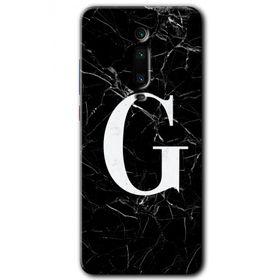 Xiaomi Mi 9T Siyah Mermer Desenli G Harfi Baskılı Uyumlu Silikon Kılıf