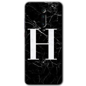 Xiaomi Mi 9T Siyah Mermer Desenli H Harfi Baskılı Uyumlu Silikon Kılıf