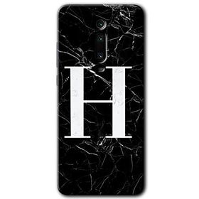 Xiaomi Mi 9T Siyah Mermer Desenli H Harfi Baskılı Uyumlu Silikon Kılıf